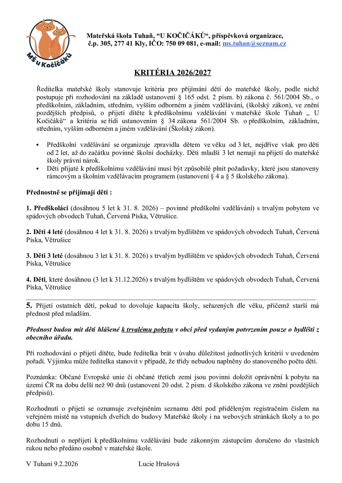 Informace k zápisu do MŠ