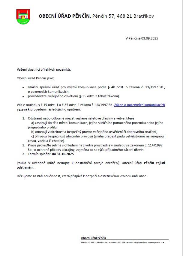 Výzva k odstranění náletových dřevi
