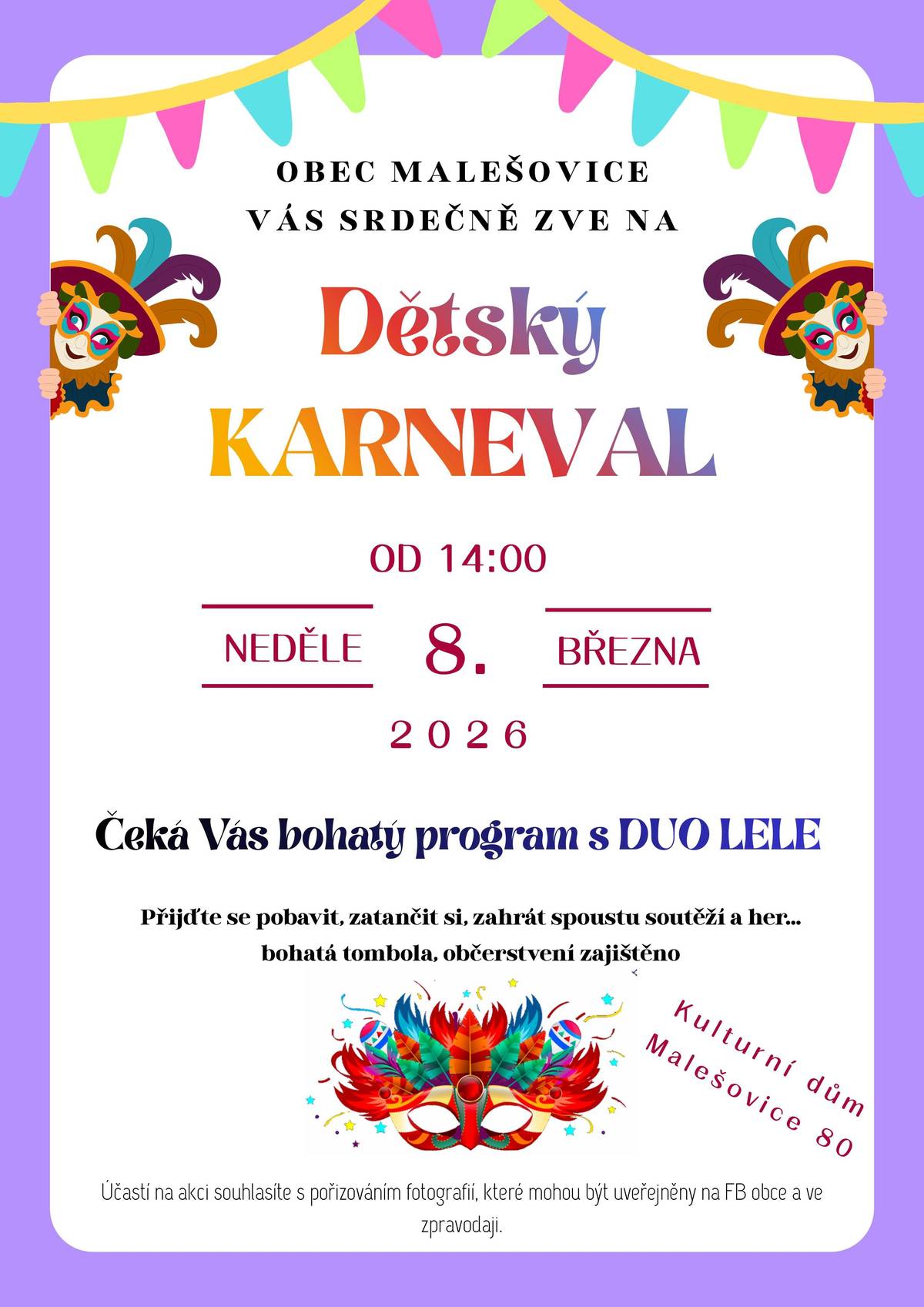 Srdečně vás zveme na dětský karneval