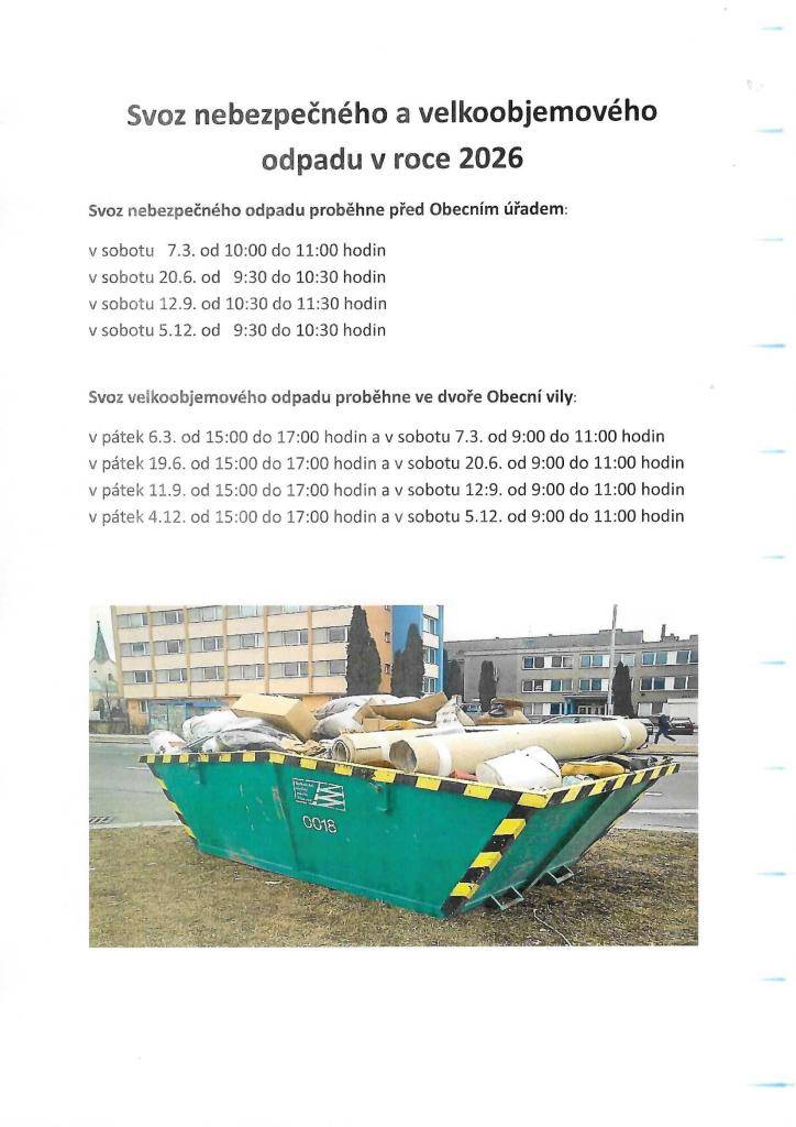 Svoz velkoobjemového a nebezpečného odpadu v roce 2026