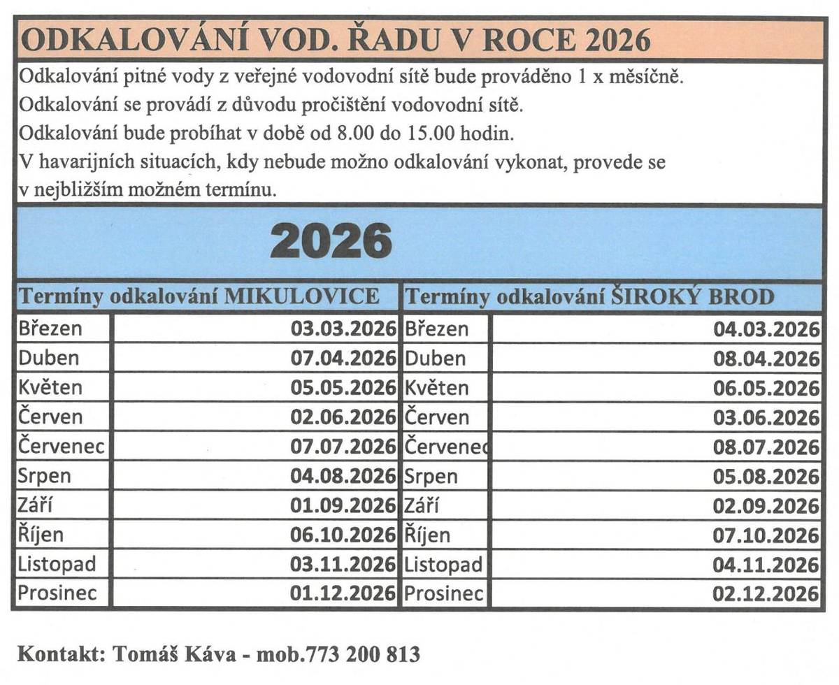 Odkalování vodovodního řádu 2026