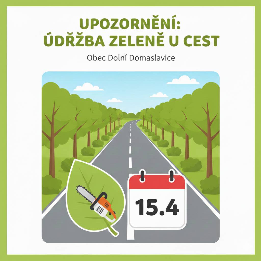 Obec Dolní Domaslavice upozorňuje všechny vlastníky a uživatele pozemků sousedících s místními komunikacemi na důležitost pravidelné údržby zeleně.     Více informací v příloze.