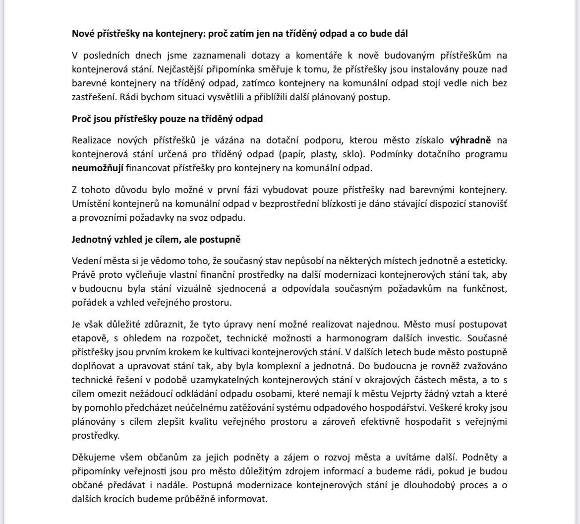 Nové přístřešky na kontejnery 🔈