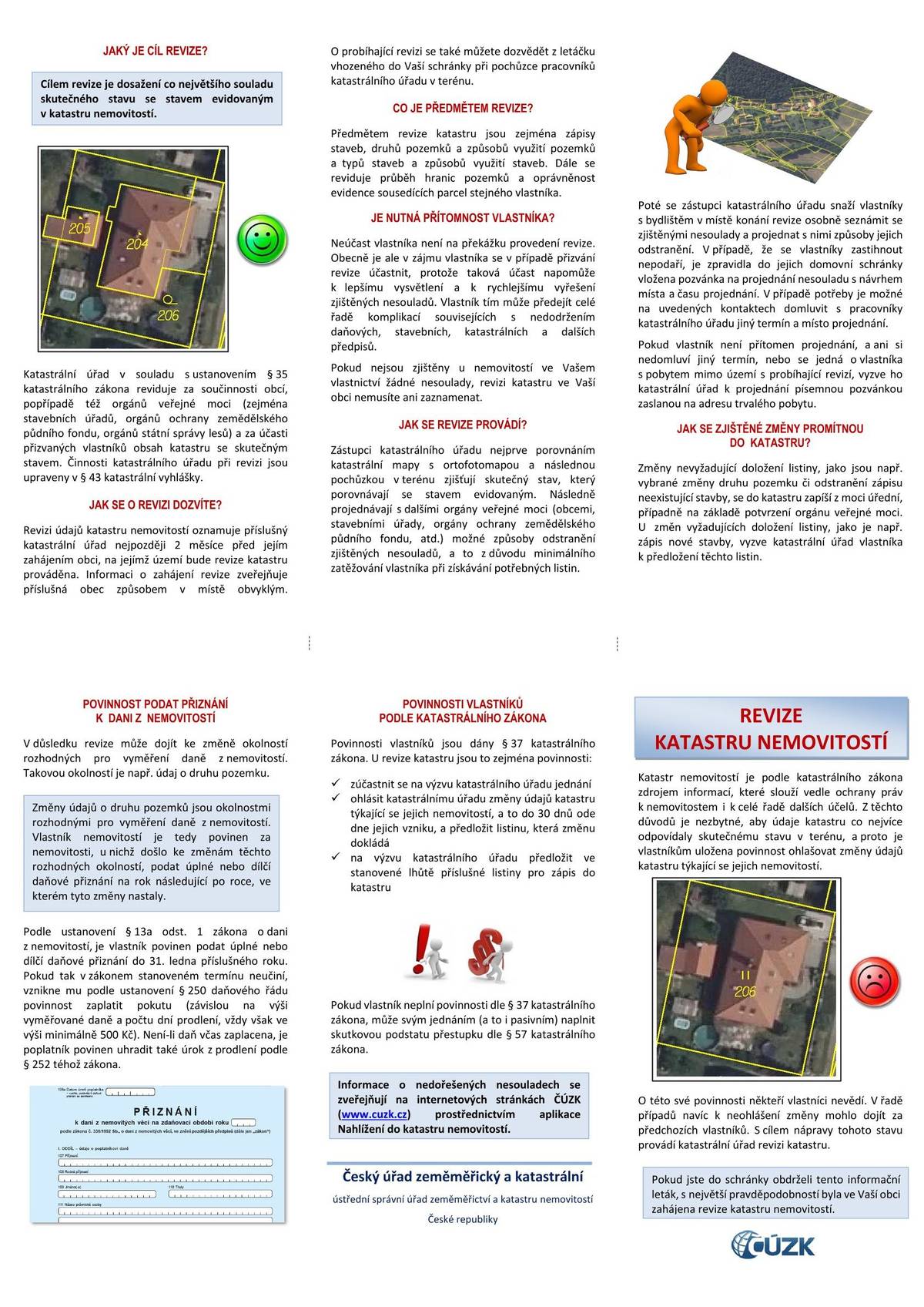 📢 Revize katastru nemovitostí – informace pro občany V naší obci bude probíhat revize katastru nemovitostí, kterou provádí katastrální úřad ve spolupráci s obcí. Cílem je sjednocení údajů v katastru se skutečným stavem v terénu. 📅 Zjišťování v terénu Revize v terénu proběhne ve dnech: 10. 2. a 11. 2. 2026 Další termíny je možné domluvit. 👤 Účast vlastníků Přítomnost vlastníků není povinná, ale je doporučená. Pokud u vaší nemovitosti nebude zjištěn nesoulad, revizi ani nezaznamenáte. 📌 Podrobnější informace naleznete na informačním letáku.