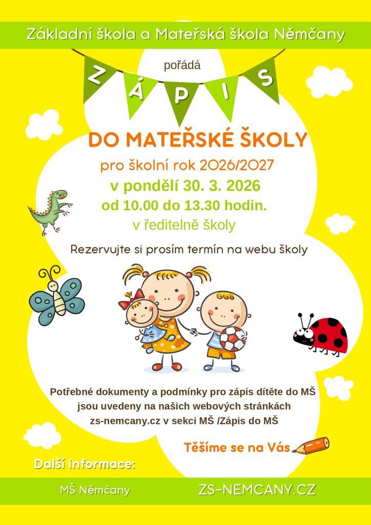 Datum konání: pondělí 30.3.2026   od 10.00 do 13.30 hodin v ředitelně školy  Nutná rezervace na webu školy