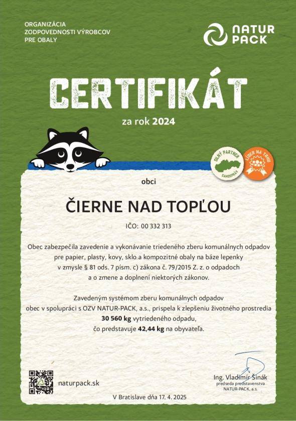 Certifikát NATUR-PACK za rok 2024