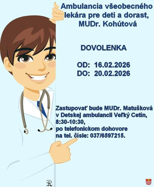 OZNAM - AMBULANCIA PRE DETI A DORAST POHRANICE  ÉRTESÍTÉS - GYERMEK ÉS IFJÚSÁGI RENDELŐ POGRÁNY