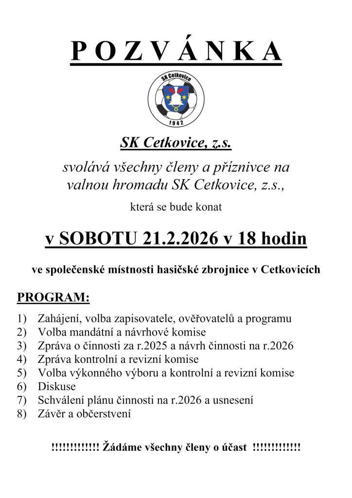 sobota 21.2.2026 od 18 hodin, hasičská zbrojnice