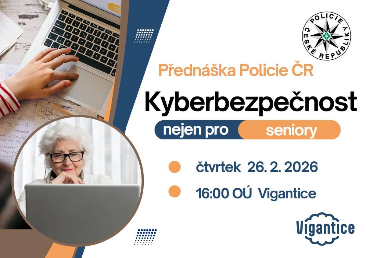 Zveme vás na besedu o kyberbezpečnosti, která se koná ve čtvrtek 26. února 2026 od 16:00 hodin na Obecním úřadu Vigantice. Tato akce je určena všem, kteří se chtějí dozvědět více o ochraně před kybernetickými hrozbami.