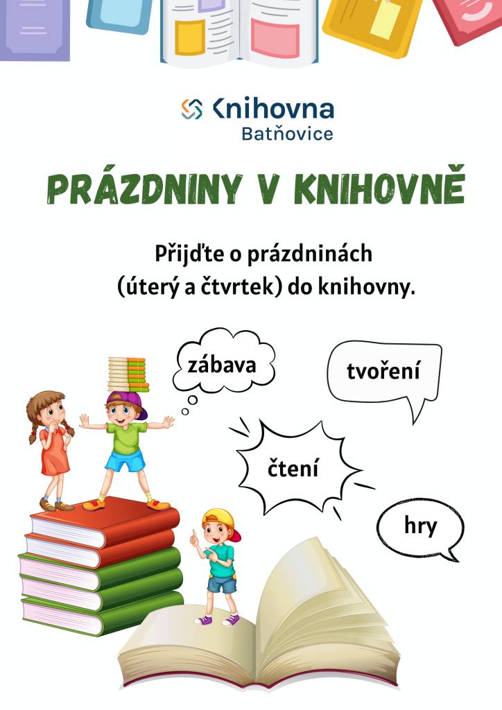 Přijďte do knihovny i o jarních prázdninách. Máme otevřeno v úterý 13 – 15 hod a ve čtvrtek 15 – 18 hod.
