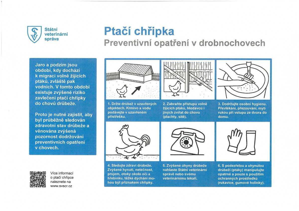 PTAČÍ CHŘIPKA evidována v blízkém okolí - Státní veterinární správa doporučuje preventivní opatření. viz. příloha nebo na www.heralec.cz