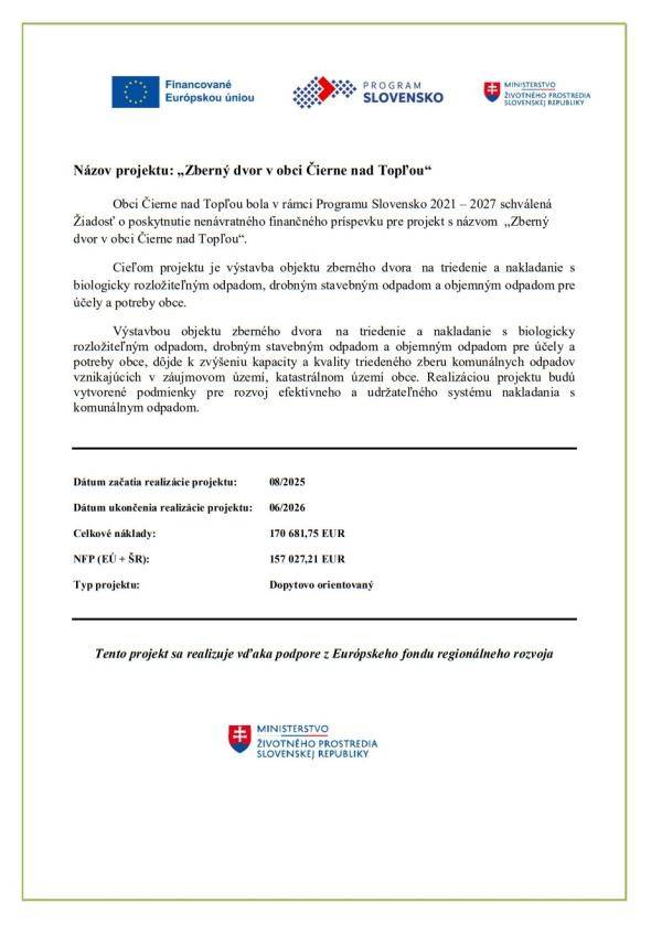 Zberný dvor v obci Čierne nad Topľou