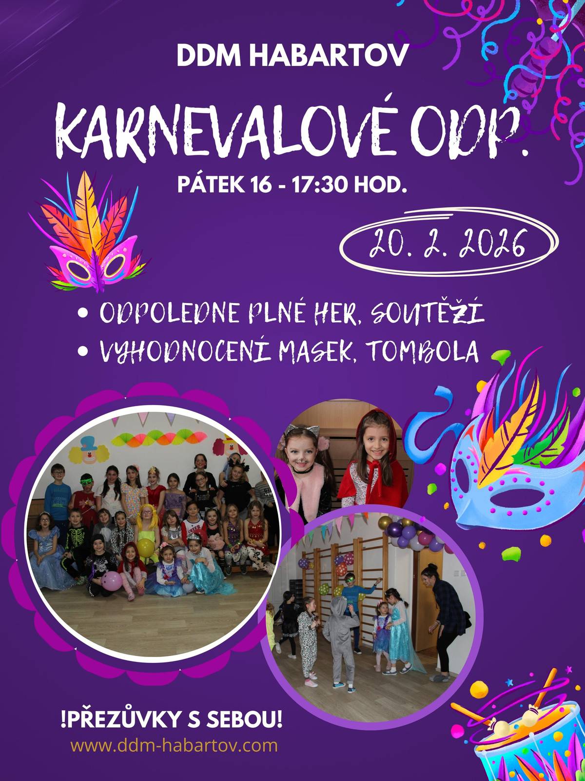 Dům dětí a mládeže Habartov zve na karnevalové odpoledne.