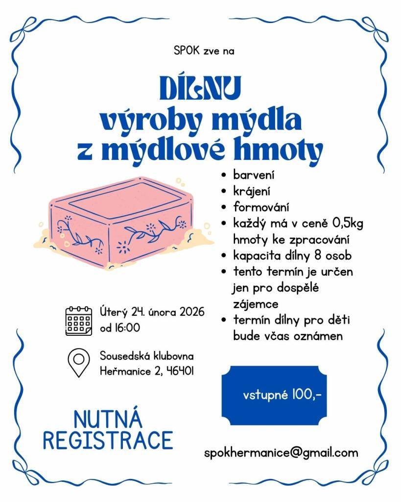 Zaregistrujte se včas a přijďte si vyrobit mýdla podle své fantazie.