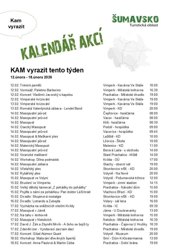 Kalendář akcí pro 7. týden 2026