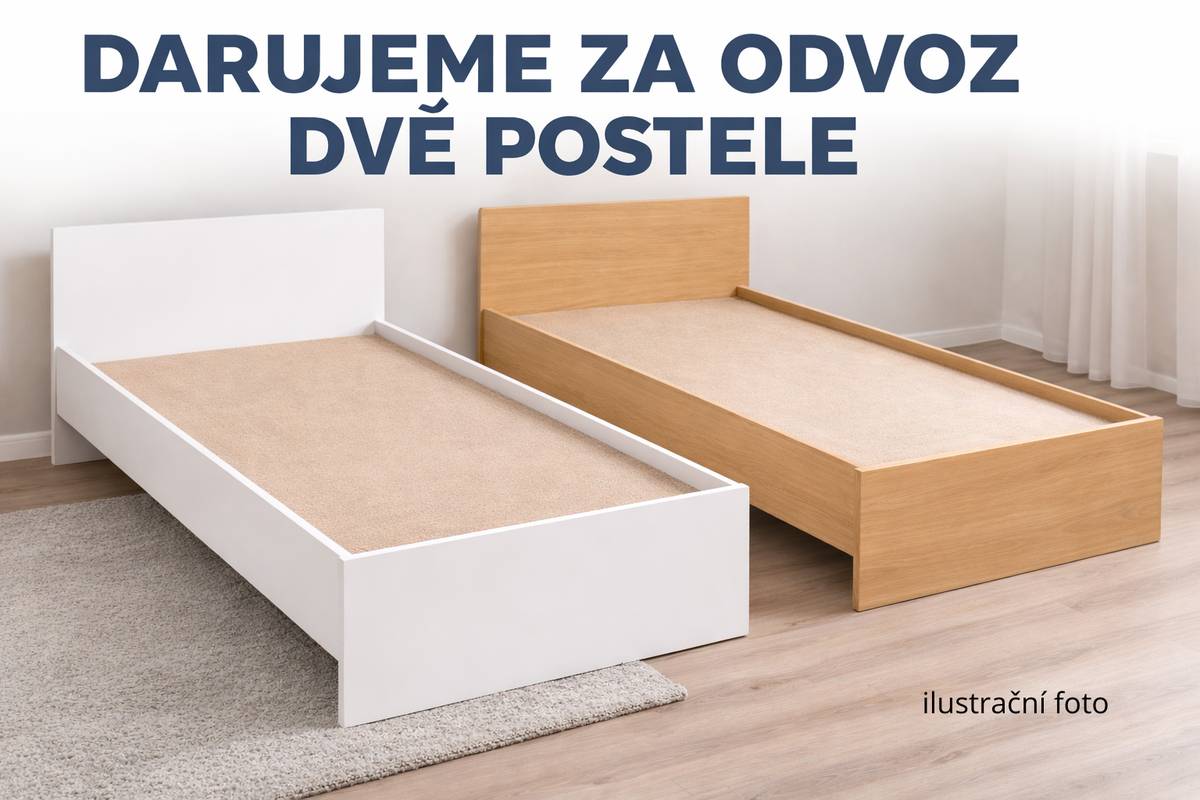 Město Bakov nad Jizerou daruje za odvoz dvě nové postele bez matrací.  Postele jsou ve standardní velikosti, s vyšším čelem u hlavy a rámem se sololitovou deskou. K dispozici je jedna postel v bílé barvě a jedna v dekoru světlého dřeva.  V případě zájmu nás prosím kontaktujte na ☎️ tel. č. 326 214 037 nebo 📧trochimovic@bakovnj.cz