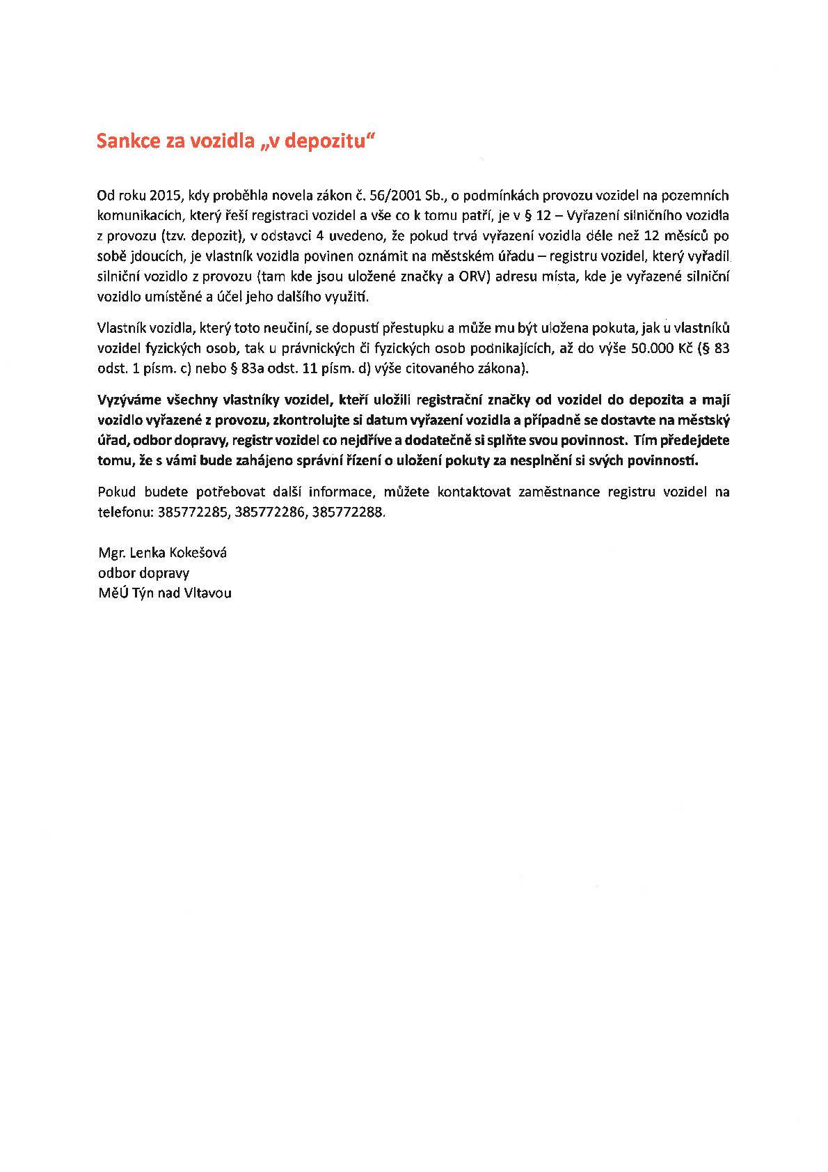 Sankce za vozidla „v depozitu"