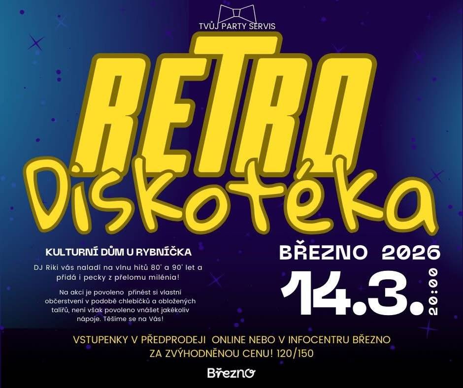 💛RETRO DISKOTÉKA V BŘEZNĚ💛 Připravte se na návrat do zlatých časů 80. a 90. let. Čeká vás večer plný legendárních hitů, které roztančí parket od první do poslední skladby. 👌🏼 Vstupenky v předprodeji online: https://www.smsticket.cz/vstupenky/66868-retro-disko-brezno-kd-u-rybnicka-brezno nebo v Infocentru Březno za zvýhodněnou cenu 120 Kč (na místě 150 Kč). Vytáhněte retro outfit, pozvěte přátele a přijďte si užít večer plný nostalgie, tance a skvělé atmosféry. Těšíme se na vás. 🪩💃