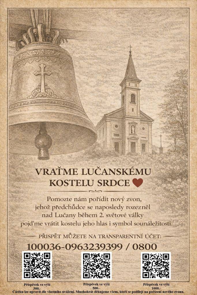 Město Lučany nad Nisou zřídilo transparentní účet na pořízení nového zvonu pro kostel Navštívení Panny Marie. Tento zvon by měl nahradit jeho předchůdce, který se naposledy rozezněl během 2. světové války.