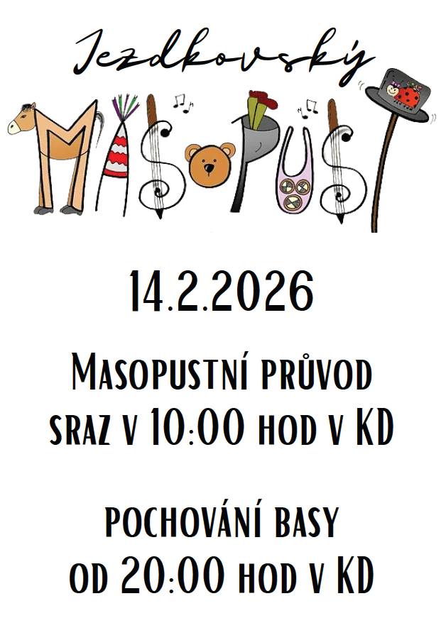 Masopustní průvod v Jezdkovicích bude 14.2.2026.