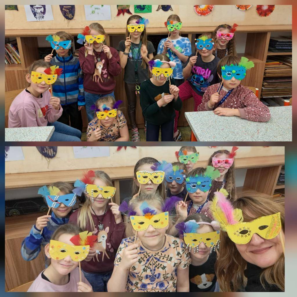 Jsme připraveni na karneval i na Valentýna! Děti ve výtvarném kroužku vyráběly karnevalové škrabošky, které zdobily dekoračním materiálem.  Prováděly tisk srdíček na výkres a některé děti si ve zbytku času ještě vyrobily zvířátka z plstěných kuliček.