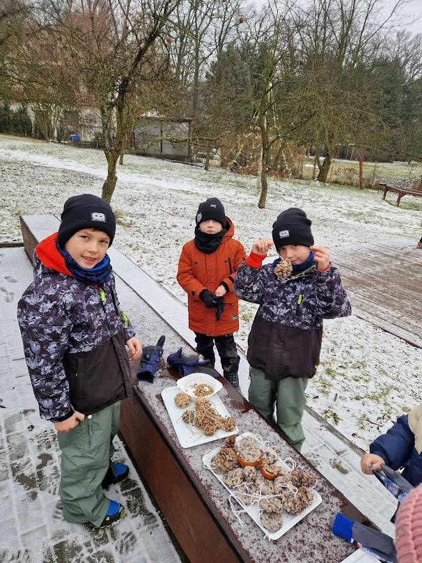 V rámci tohoto projektového dne se děti dozvěděly o jaké ptáčky a jak se v zimním období staráme. Společně jsme si ptáčky vyrobili, v dílně jsme pro ně připravili krmítko a v domácnosti poté nachystali krmení, které jsme společně rozmístili na naší zahrádce.