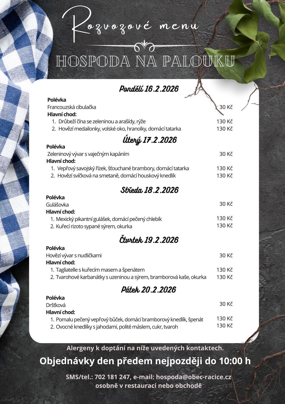 Rozvozové menu na další týden: