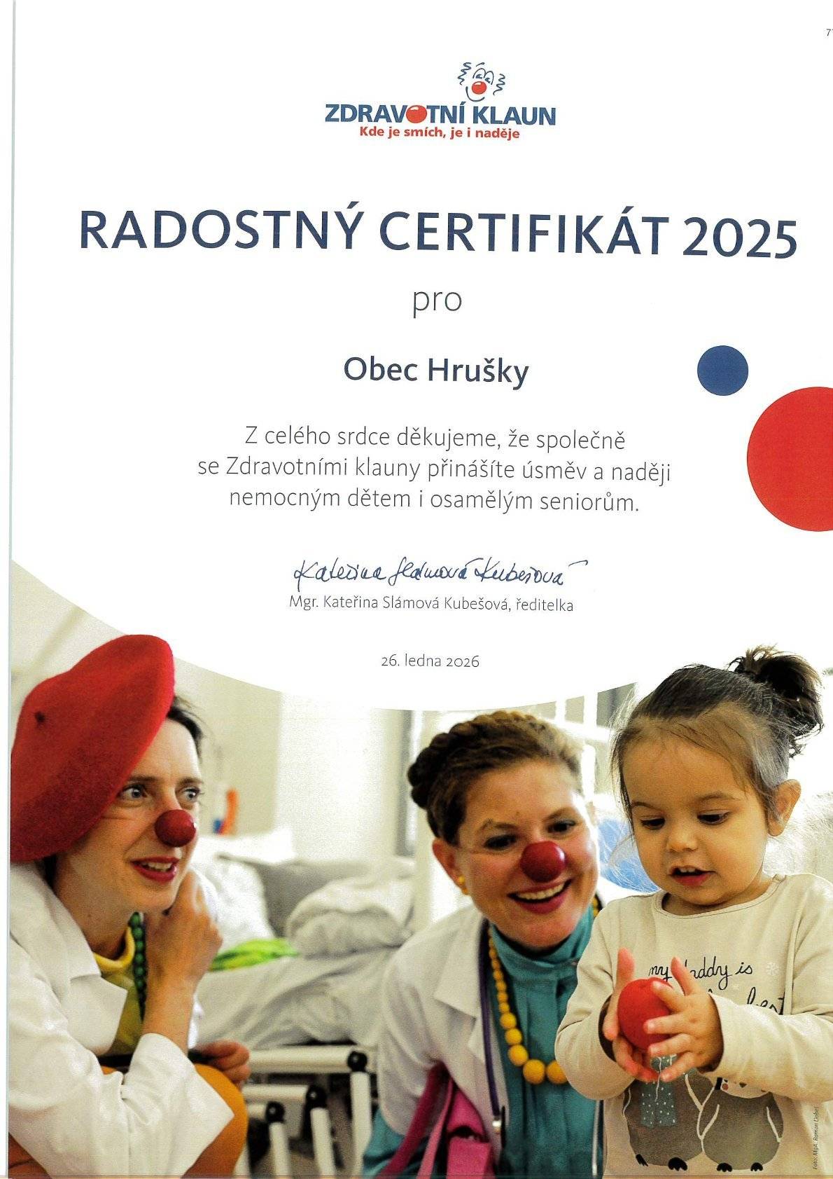 Certifikát pro Obec Hrušky