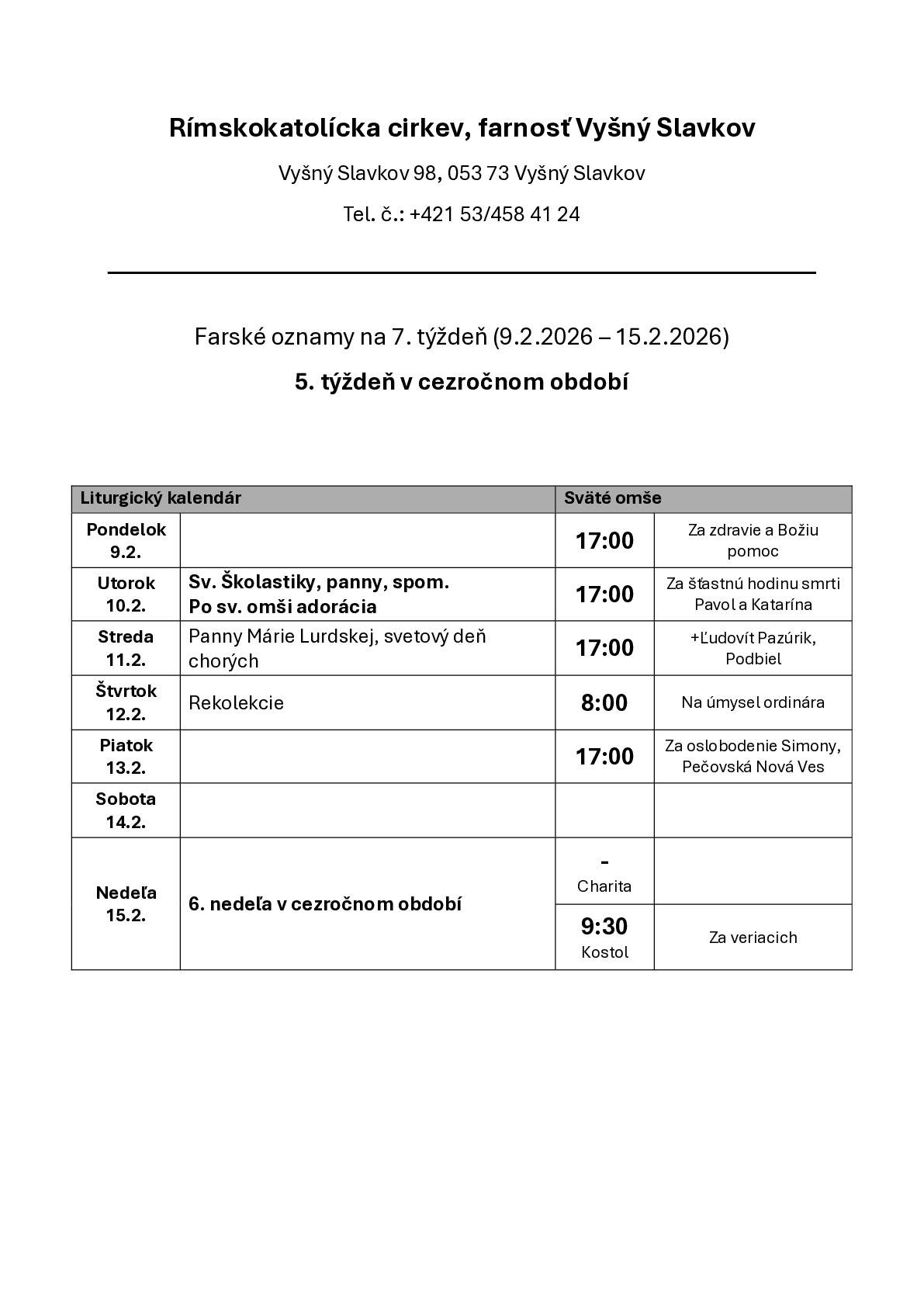 Farské oznamy na 7. týždeň