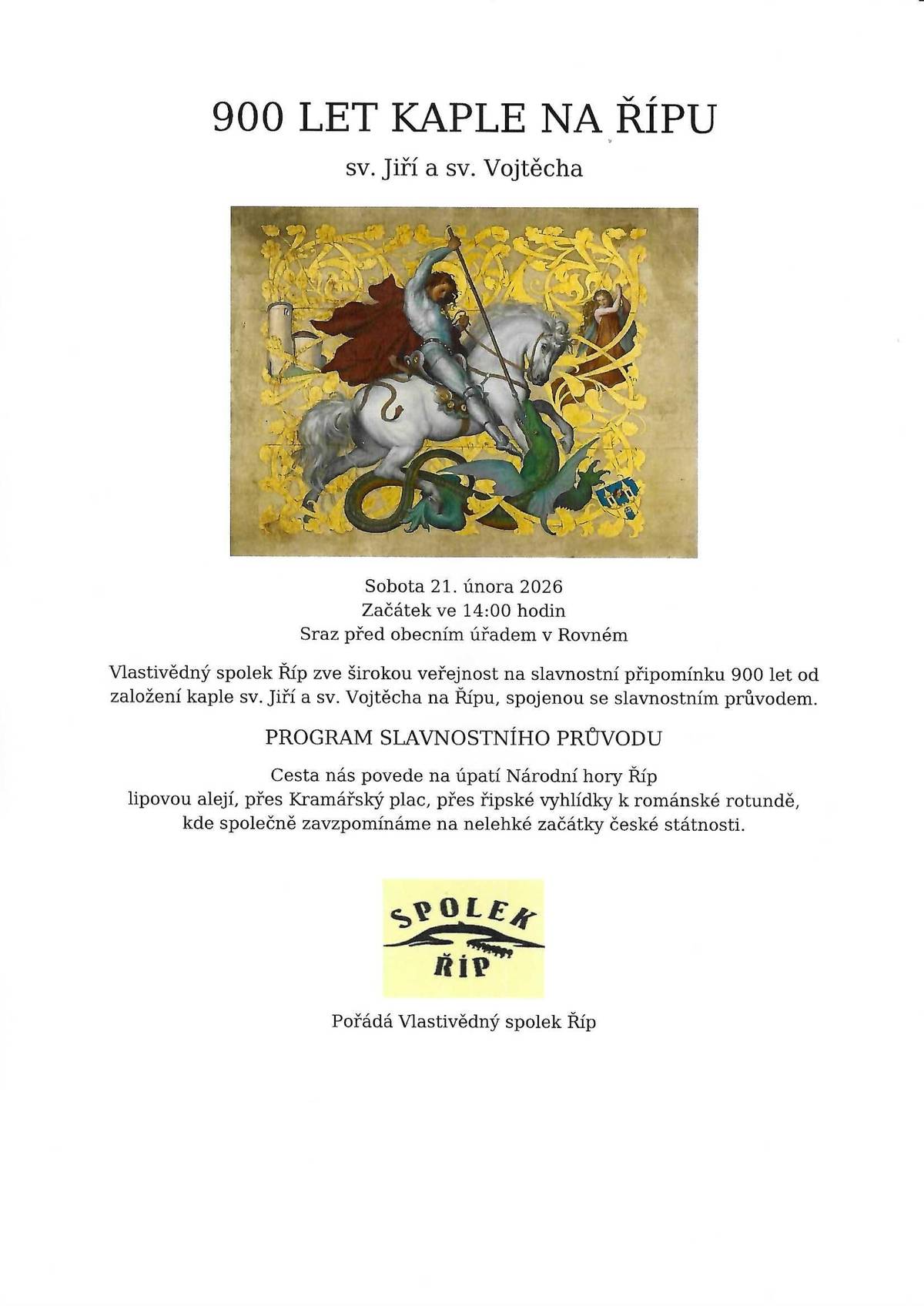 Vlastivědný spolek Říp zve širokou veřejnost na slavnostní připomínku 900 let od založení kaple sv. Jiří a sv. Vojtěcha na Řípu