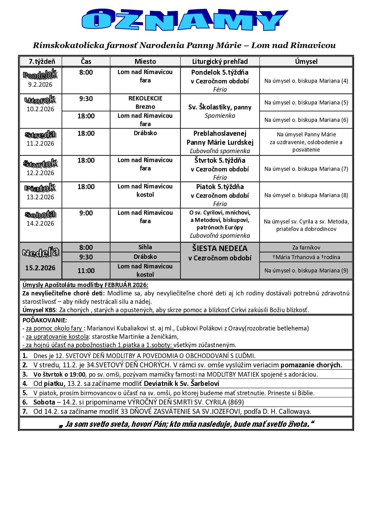 7. týždeň farské oznamy