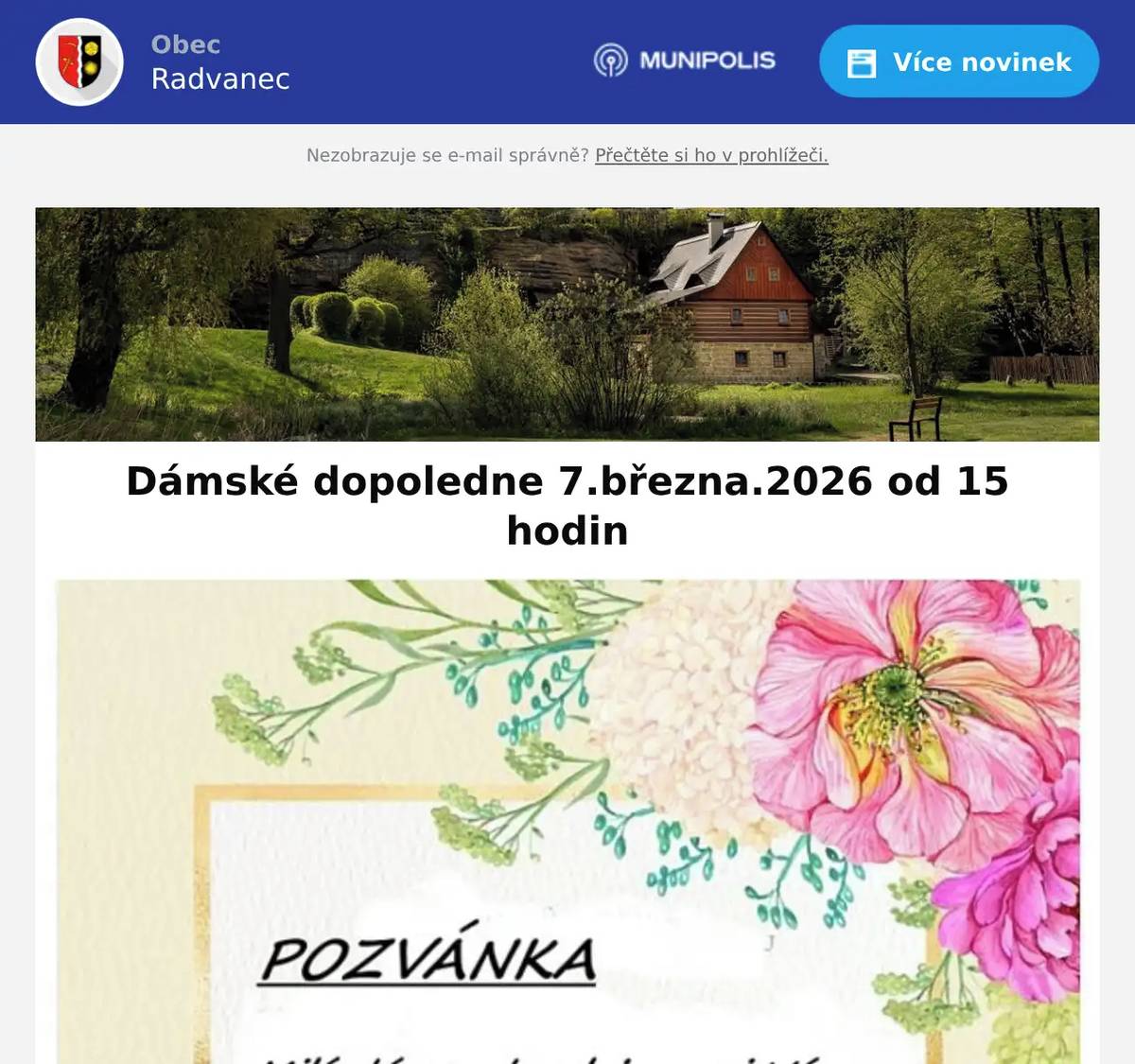 Prosíme dámy, kteéé mají zájem se akce zůčastnit, aby se registrovali u paní Formánkové na tel. 603 802 408 do 28.2.2026