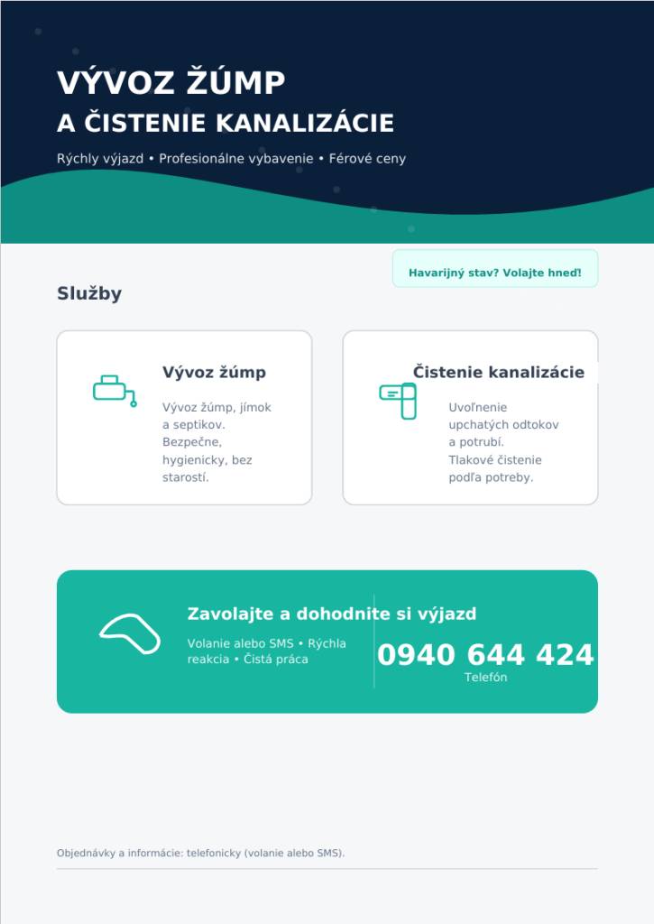 Leták s kontaktom na vývozcu odpadových žumpových vôd.