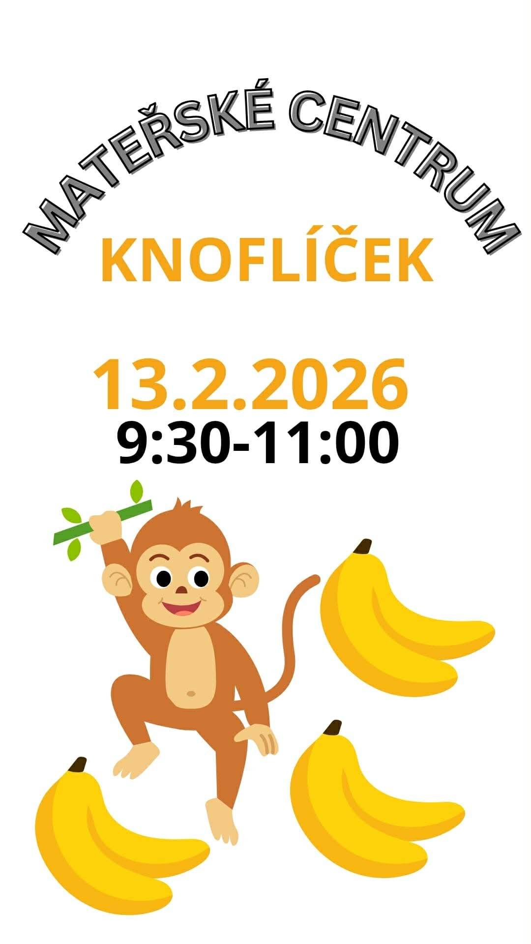 Tento pátek 13. února se mateřské centru Knoflíček promění v prales a naše malé opičky budou hledat schované banány 🐒🍌. Přijďte si s námi pohrát a užít si báječné dopoledne. Těšíme se na vás.