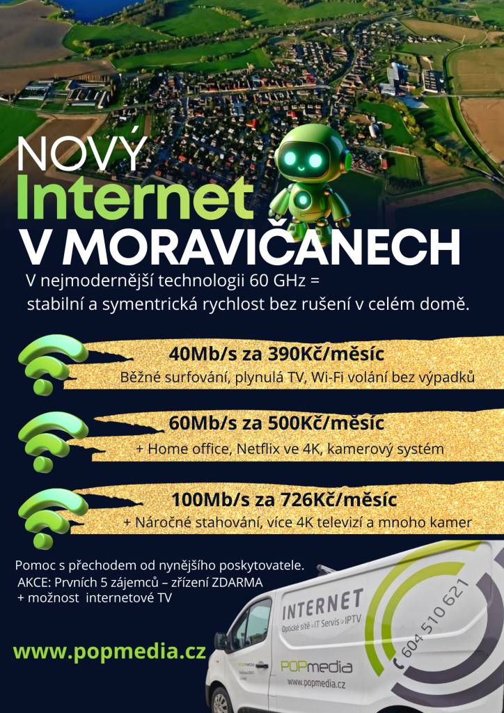 Moravičany získávají moderní internet na bázi technologie 60 GHz Obec Moravičany získala výrazné zlepšení internetového připojení.