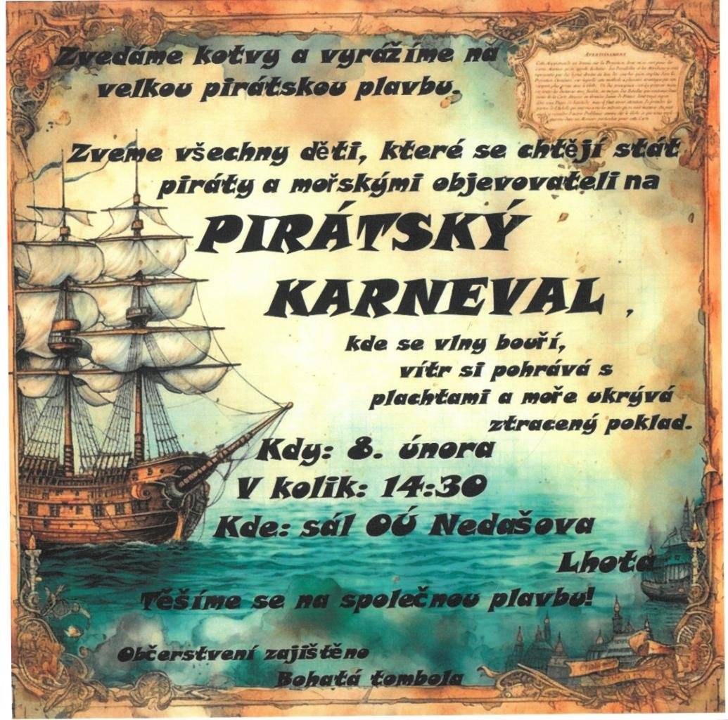 Senior klub Nedašov srdečně zve v úterý 17. února do Kulturního domu Nedašov na Pochovávání basy. Začátek je od 19:00 hodin. Vstupné je 100,- Kč a pro masky 30,- Kč. Hrát bude skupina Koral z Vršateckého Podhradí. Je připravena bohatá tombola a občerstvení