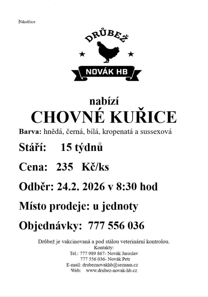 24.2.  v 8:30 hod.  u Jednoty