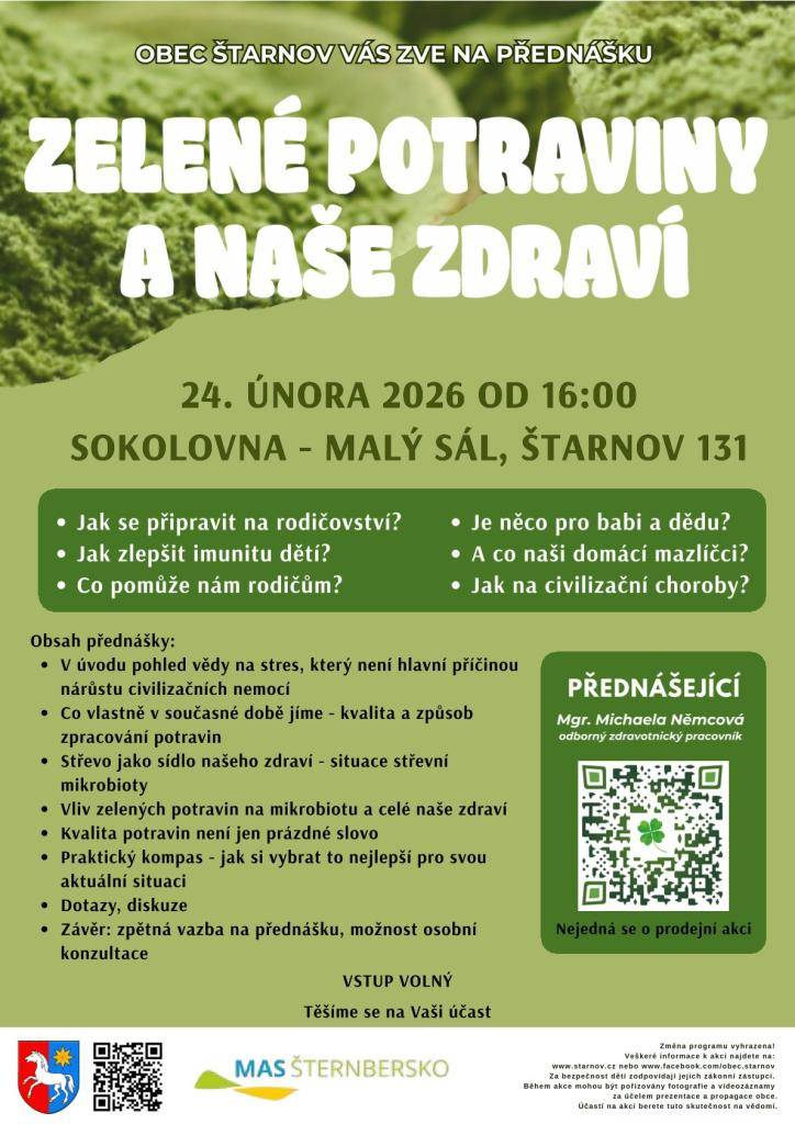 Přijďte na přednášku o zelených potravinách a jejich vlivu na zdraví, kterou povede Mgr. Michaela Němcová, odborný zdravotnický pracovník.