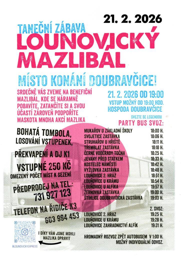 Pozvánka na již druhý benefiční Mazlibál, který se z důvodu uzavření sálu U Huberta bude tentokrát konat v krásném moderním sálu v Doubravčicích. Doprava pro účastníky zajištěna!