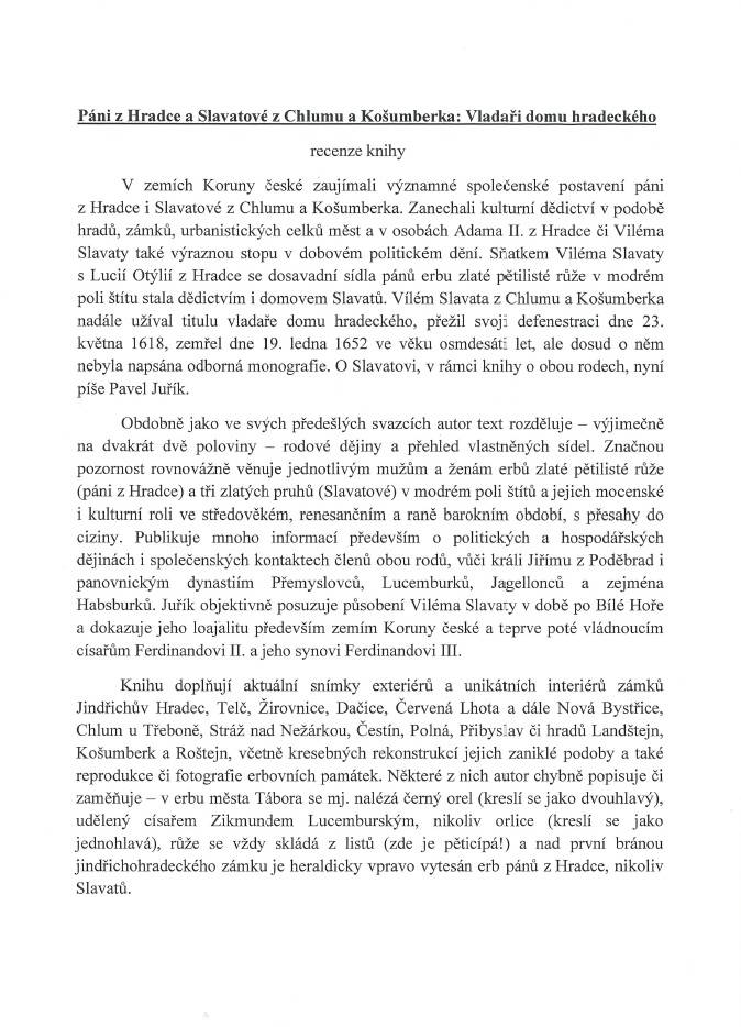 Recenze knihy Páni z Hradce a Slavatové z Chlumu a Košumberka: Vladaři domu hradeckého, od Stanislava Vaňka