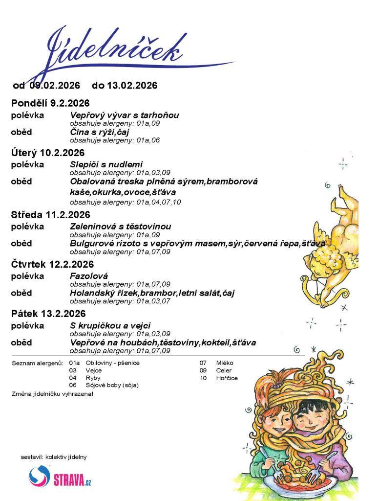 Jídelníček 9. 2. - 13. 2. 2026