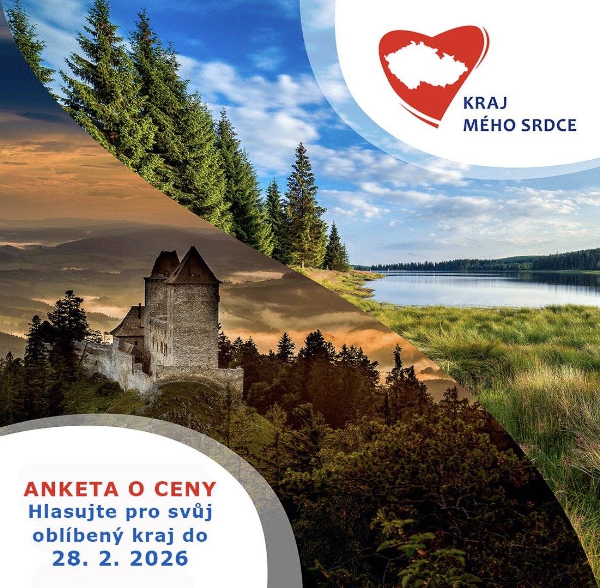 Anketa Kraj mého srdce – hlasování pokračuje Hlasování v anketě Kraj mého srdce za rok 2025 stále probíhá. Do konce zbývají už jen necelé tři týdny. Anketa dává možnost podpořit oblíbený kraj – ať už kvůli turistice, tradicím nebo osobním zážitkům. ♥️ Hlasovat je možné online na www.kampocesku.cz až do 28. února 2026. O pořadí krajů se vede velmi těsný souboj, a to i v tematických kategoriích. Výsledky ankety budou zveřejněny na portálu KAM po Česku a slavnostní vyhlášení proběhne v březnu 2026 v Praze. ☝🏼