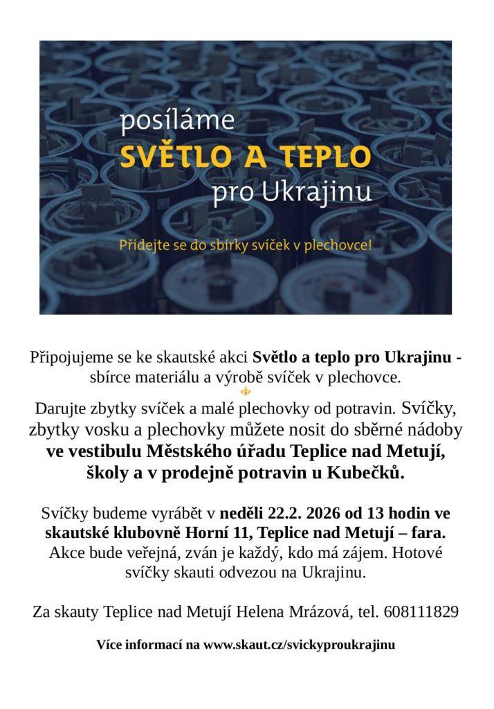 ???? Ohřát zmrzlé ruce a nohy, usušit boty, uvařit jídlo. To všechno zvládnou zákopové svíčky, které čeští skauti už čtvrtým rokem vyrábějí pro Ukrajinu - na kterou míří ruská snaha zničit zdroje energie, a zlomit tak vůli obyvatelstva.