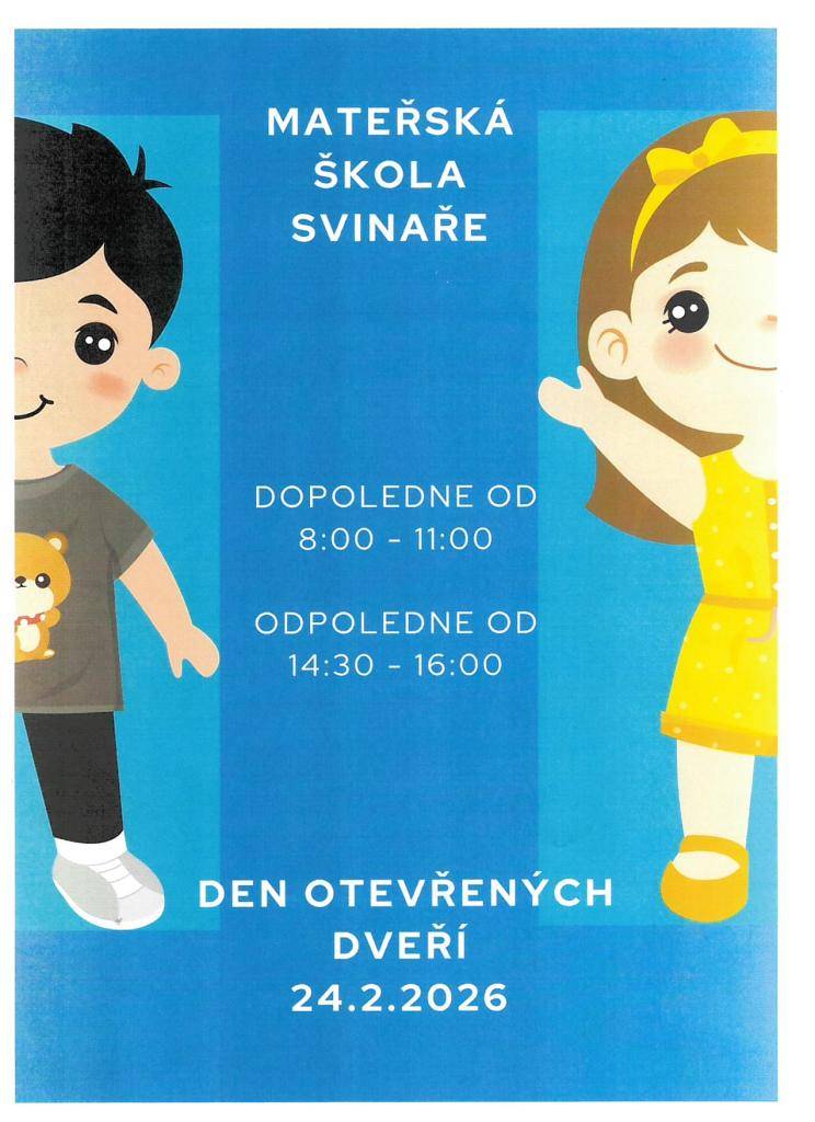 Zveme zájemce o prohlídku mateřské školy Svinaře na den otevřených dveří.