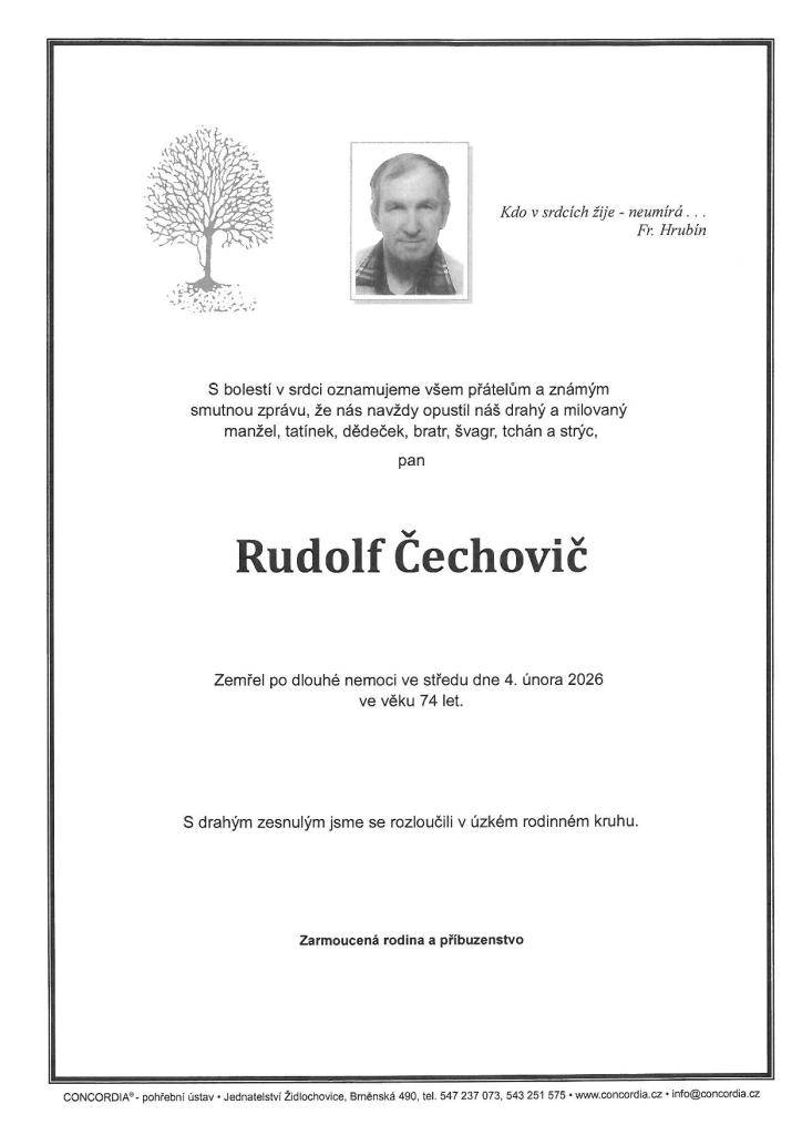 S drahým zesnulým jsme se rozloučili v úzkém rodinném kruhu.