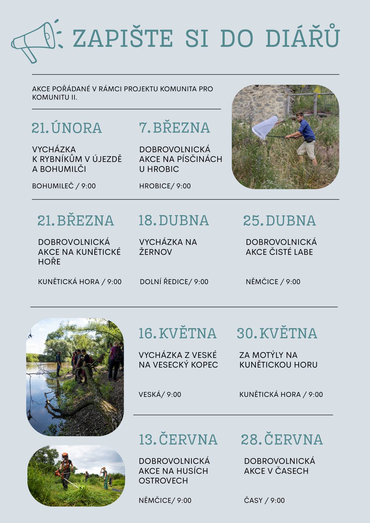 Seznam akcí pořádaných v rámci projektu KOMUNITA PRO KOMUNITU viz. příloha.