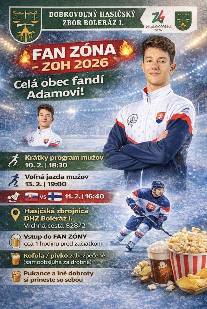 Obec Boleráz v spolupráci s DHZ Boleráz I. Vás pozývajú  dnes o 19:00 hod. do hasičskej zbrojnice v Boleráze, kde bude vytvorená fan zóna a spolu budeme fandiť nášmu olympionikovi Adamovi Hagarovi. Pitný režim bude zabezpečený.