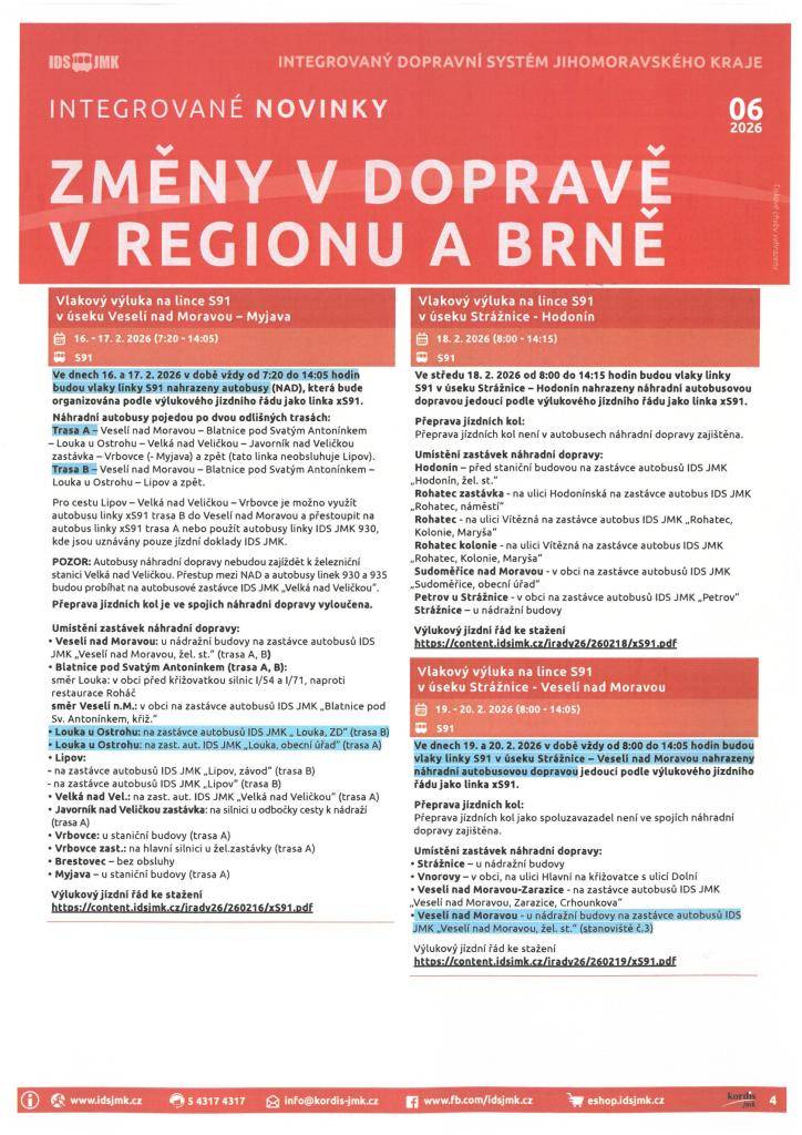 Změny v dopravě v regionu