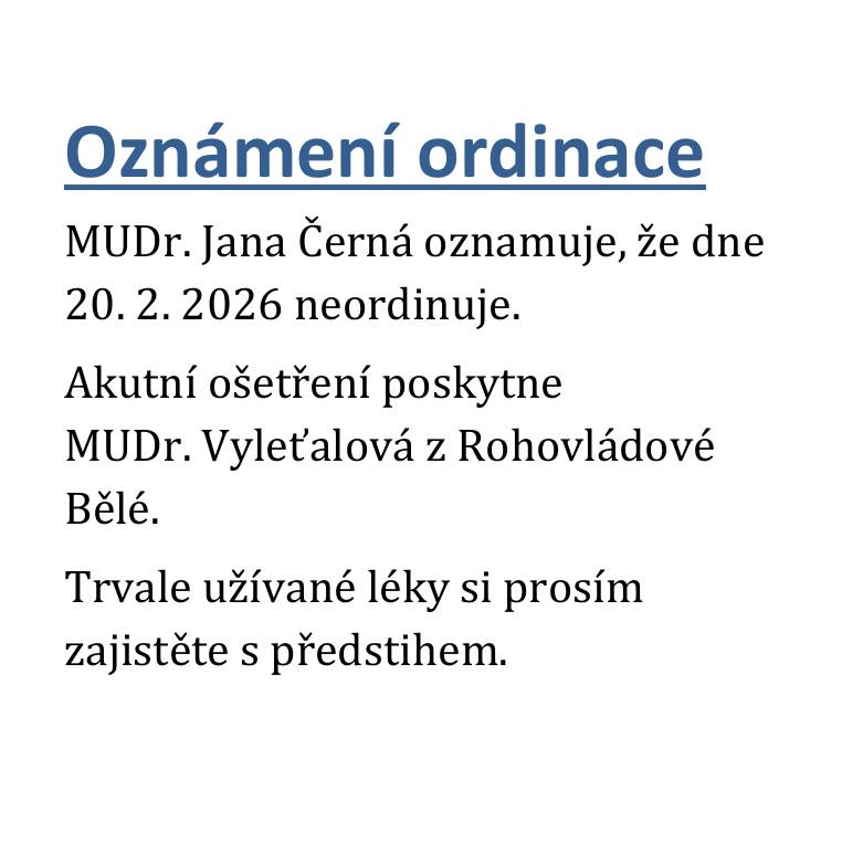 Oznámení ordinace