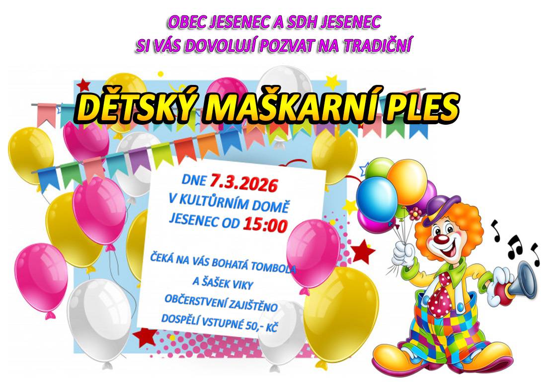 Maškarní ples pro děti 7.3.2026 od 15.oo hod